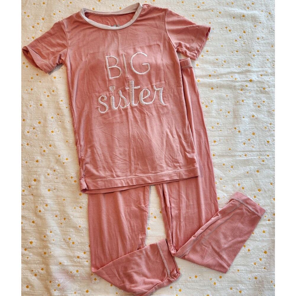 KicKee Pants Pajamas Big Sister Applique Blush Pink Bamboo, Two-Piece Size 6T